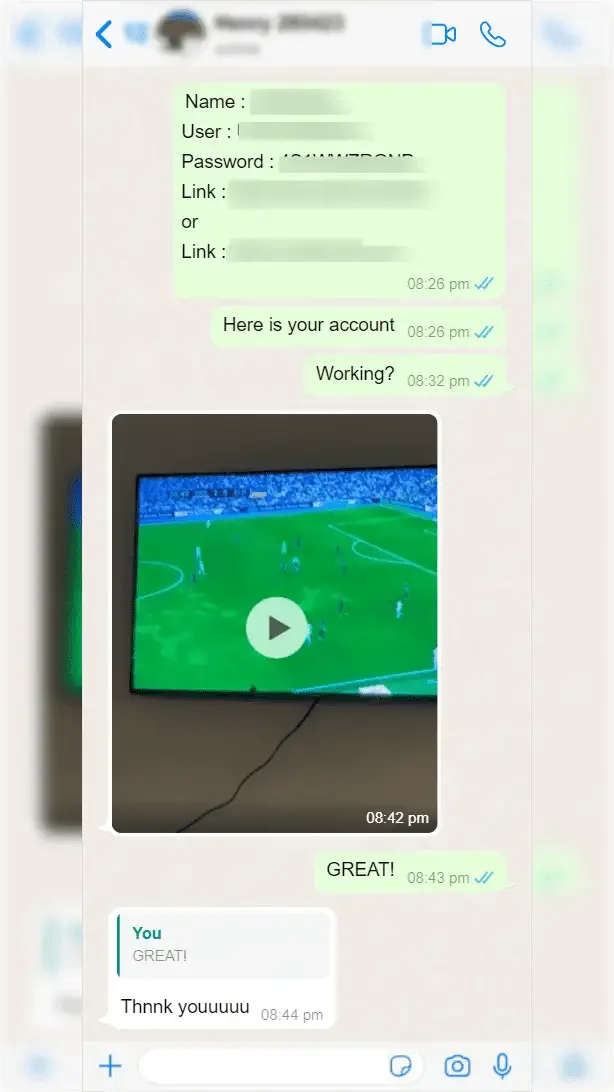 WhatsApp conversation between a subscriber and IPTV Norge support — screenshot 1 of 9