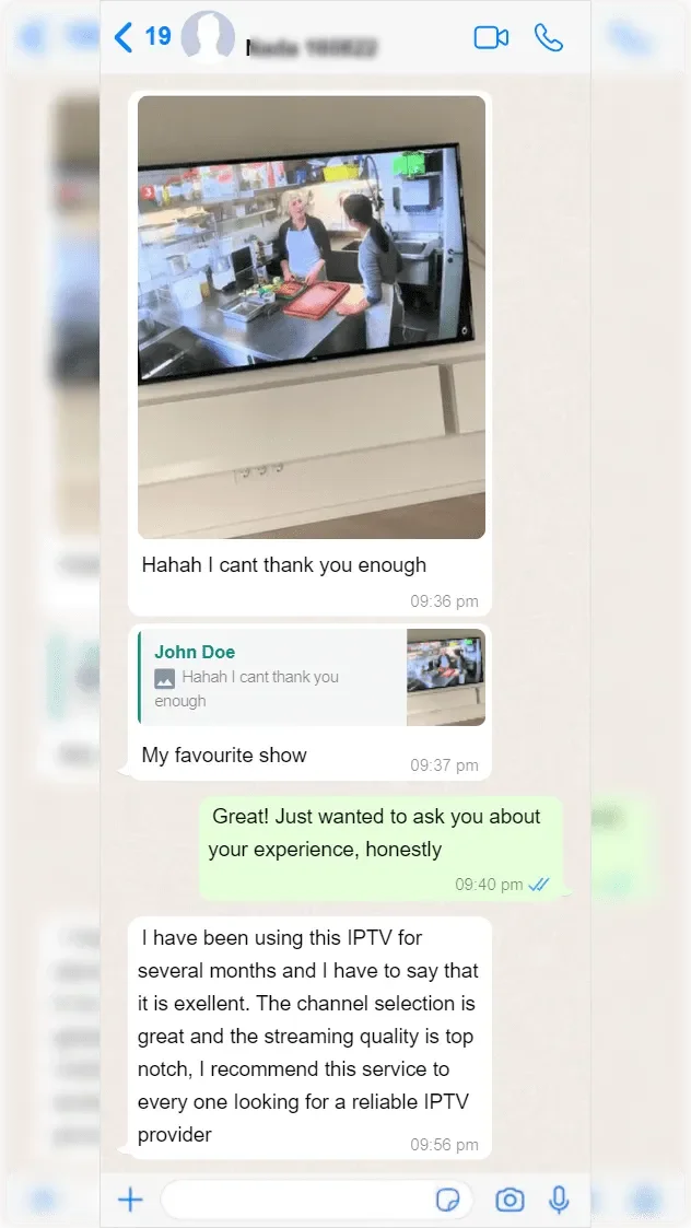 WhatsApp conversation between a subscriber and IPTV Norge support — screenshot 2 of 9
