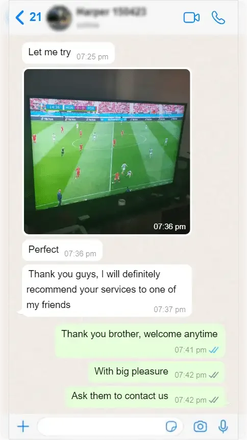 WhatsApp conversation between a subscriber and IPTV Norge support — screenshot 5 of 9