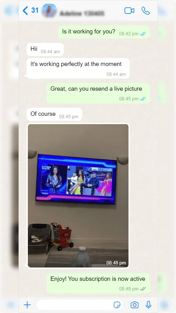 WhatsApp conversation between a subscriber and IPTV Norge support — screenshot 6 of 9