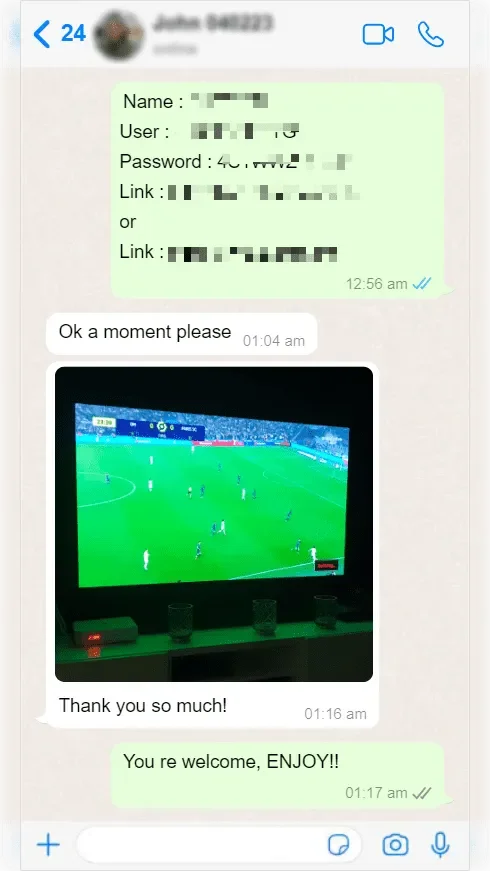 WhatsApp conversation between a subscriber and IPTV Norge support — screenshot 8 of 9