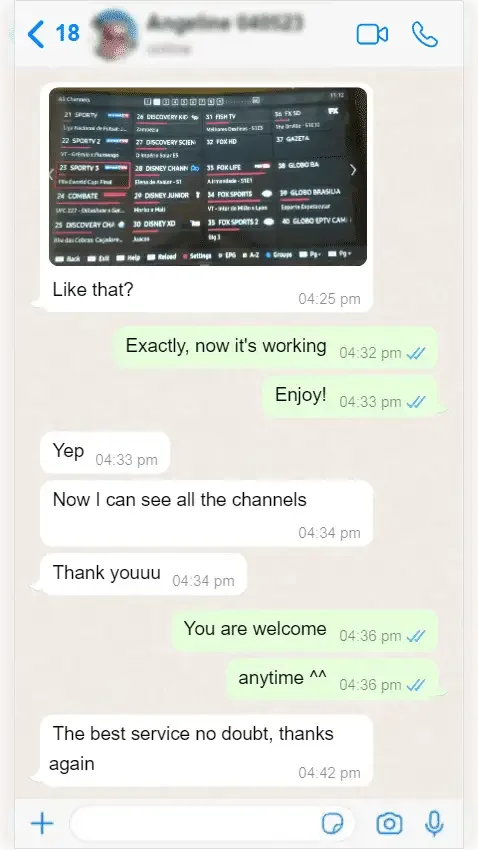 WhatsApp conversation between a subscriber and IPTV Norge support — screenshot 9 of 9